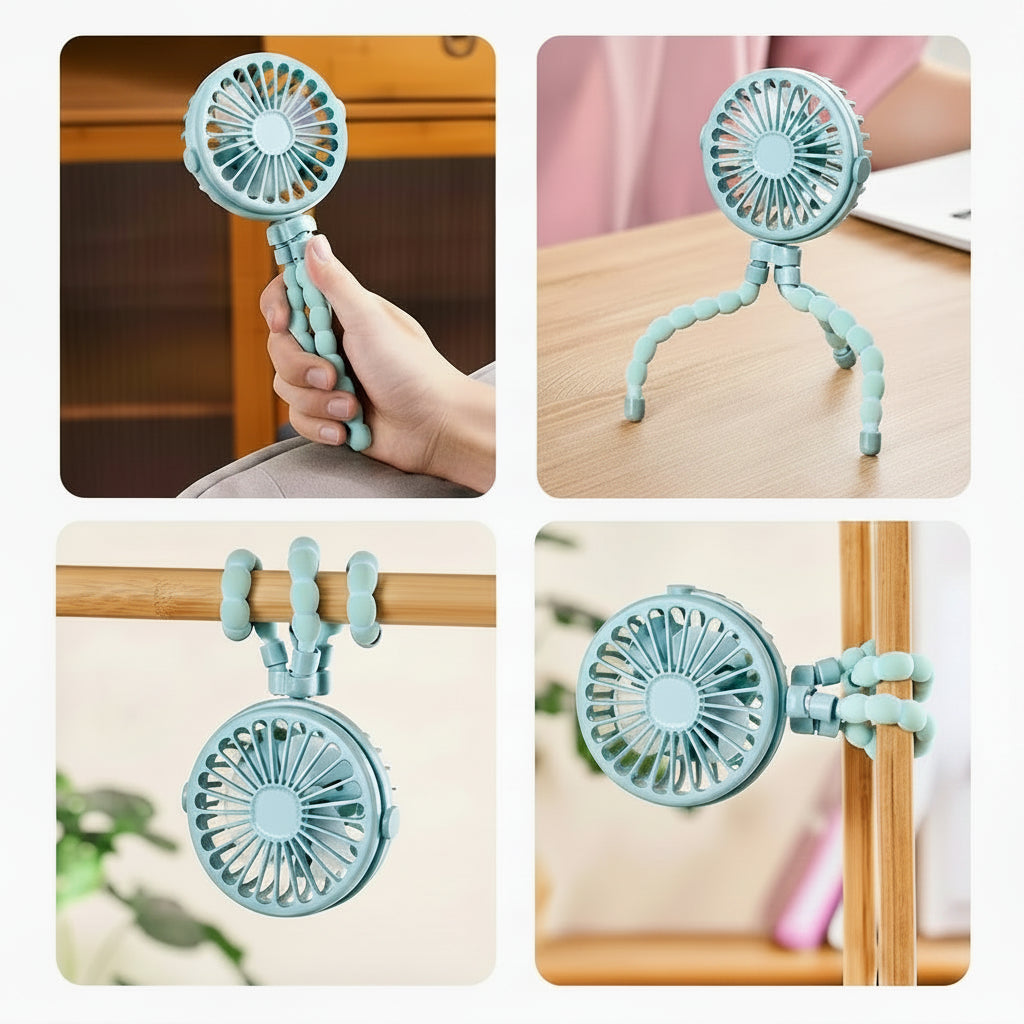 Ventilateur Clip pour Poussette Bébé HOMEFISH – Oscillant, USB, Trépied Flexible
