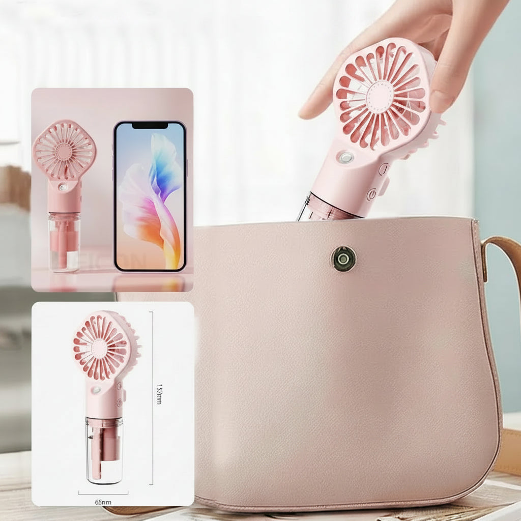 Portable USB Mist Fan – Refreshing Spray, 4 Speeds, Rechargeable